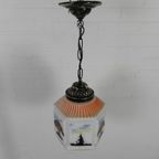 Art Deco Hanglamp Met Glazen Kap Met Natuur-Taferelen, Jaren 30 thumbnail 10