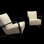 Set Van 2 Jindrich Halabala H269 Loungestoelen Wit Bouclé thumbnail 2