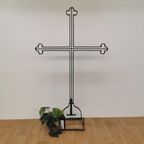 Zeer Groot Antiek Smeedijzeren Kruis Crucifix Metalen Kruis thumbnail 13