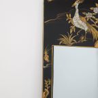 Mooie Zwart Gelakte Vintage Chinese Spiegel Met Prachtige Kleurrijke Tekeningen thumbnail 10