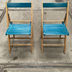 Set Van Twee Vintage Klapstoelen, Groen / Blauwe Zitting. Nederland 1980'S thumbnail 14