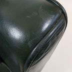 Vintage Groene Leren Fauteuil Op Wieltjes thumbnail 9