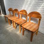 Set (4) Vintage Eetkamerstoelen Grenen Hout - Daumiller thumbnail 3