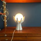 Vintage Handen Met Globe Lamp, Midcentury Lichtbol Wit Keramiek - Eighties Design. Hand Met Lamp thumbnail 7