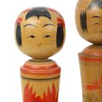 Lot Van 5 Grote Kokeshi Poppen Naruko Handgeschilderd Hout Japan thumbnail 10