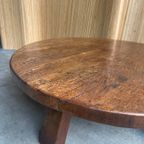 Vintage Massief Eiken Brutalist /Wabi-Sabi Ronde Salontafel thumbnail 6