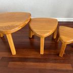 Vintage Brutalist Nesting Set Of Bijzettafels - Massief Blond Eikenhout ‘60/‘70 thumbnail 10