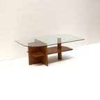 Vintage Houten Salontafel Met Glazen Blad Gemaakt In De Jaren ’70 thumbnail 4
