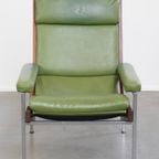Zeer Comfortabele En Tijdloze Groene Rundleren En Houten Vintage Jaren ’60 Design Fauteuil thumbnail 3