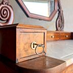 Antique Eastlake Victorian Carved Walnut Marble Top Dresser Chest Washstand With Mirror Vanity Bu thumbnail 3