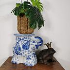 Vintage Chinoiserie Keramiek Olifanten Planten Tafeltje thumbnail 2