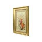 Stilleven Bloemen Schilderij Doek Gouden Lijst Gesigneerd 1970 thumbnail 6