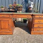 Klassieke Engelse Schrijftafel, Bureau, Partnerdesk, Met Led thumbnail 2