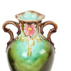 Franse Art Nouveau Barbotine Majolica Vaasjes Antiek Aardewerk 19cm thumbnail 3