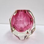 Caged And Diamond Cut Glass Pink And Clear Vase, 1980S thumbnail 6