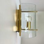 Vintage Wandlamp - Gebogen, Bewerkt Glas, Messing thumbnail 5