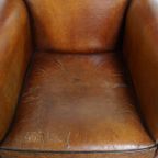 Stoere Vintage Schapenleren Art Deco Stijl Design Fauteuil Met Een Mooi Patina thumbnail 11