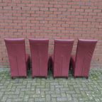 Bordeaux Rode Leren Stoelen Met Houten Poten Set Van 4 thumbnail 5