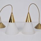 Set 2 Vintage Hanglamp Melkglas Messing Regency ‘70 Strak thumbnail 2