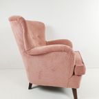 Vintage Roze Fauteuil Schuine Pootjes Roze Fijner Ribstof thumbnail 5