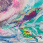 Origineel Acrylschilderij Impressionisme Expressionisme Blauw, Groen, Roze Schilderij thumbnail 4