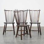 Set Van 4 Vintage Houten De Ster Gelderland Design Spijlen Stoelen thumbnail 2