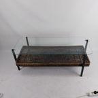 1970S Metal And Glass Coffee Table With Wicker Basket thumbnail 2