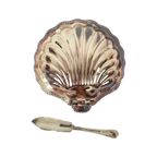 Vintage Coquille Schelp Boterschaal Mes Verzilverd Metaal Queen Anne thumbnail 10