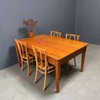 Antieke Pitch Pine Stoffen Tafel Met Twee Laden thumbnail 3