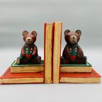 Vintage Set Boekensteunen Hout Beer Indonesië thumbnail 5