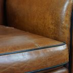 Grote, Stoere En Comfortabele Vintage Cognac-kleurige Schapenleren Fauteuil/armchair thumbnail 12