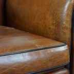 Grote, Stoere En Comfortabele Vintage Cognac-Kleurige Schapenleren Fauteuil/Armchair thumbnail 12