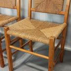 Set Van 4 Vintage Hout En Riet Eetkamerstoelen thumbnail 6