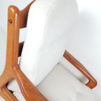 Vintage Deense Dyrlund Fauteuil Nieuw Gestoffeerd Crème Wol thumbnail 13