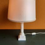 Vintage Tafellamp, Schemerlamp, Marmer Voet, Linnen Kap thumbnail 3