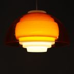 Zeer Zeldzame Ufo Designlamp In Geel Oranje Acrylplastic Met Witte Binnenkant - 1970 - Space Age thumbnail 10