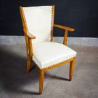 Eikenhouten Stoelen – Wit Vinyl Bekleed – Toegeschreven Aan Pander – 1950 thumbnail 8