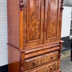 Heel Mooi Antiek Engels Mahonie Driedelig Kabinet, Met Planken En 3 Lades, 210 Cm Hoog thumbnail 3