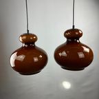 Pair Of Brown Glass Pendant Light By Peill And Putzler, 1960 thumbnail 10