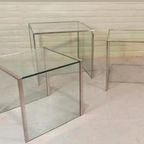 Vintage Glas En Chrome Mimiset Nesting Tables Bijzettafels thumbnail 3