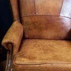 Karakteristieke Vintage Schapenleren Oorfauteuil thumbnail 16