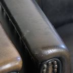 Unieke Set Van 2 Subtiele Zwart/ Grijze Schapenleren Clubfauteuils Met Een Mooi Patina thumbnail 14