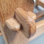 Brutalist Vintage Massief Eiken Stoel Arts & Crafts Leer thumbnail 5