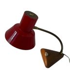 Red Desk Lamp - Faux Wooden Base Ans Accent - Brass Gooseneck thumbnail 7