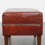 Cognac-Kleurige Hocker Gemaakt Van Rundleer thumbnail 4