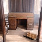 Vintage Houten Amerikaanse Bureau Met Rolluik Deur thumbnail 3