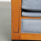 Leuke Schuitema Art Deco Design Bank Met Mooie Blauwe Nubuck Lederen Bekleding thumbnail 10
