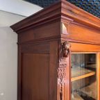 Prachtige Uitneembare Antiek Mahonie Kast Met Deuren Met Glas, Planken En Binnenlades thumbnail 10