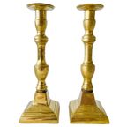 Set Zware Vlaamse Messing Gouden Kandelaars Vierkant 1900’s thumbnail 2