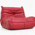 Togo Armchair Red Leather By Michel Ducaroy For Ligne Roset thumbnail 2